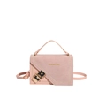 Roze crossbodytas met asymmetrische flap, mat leer en gouden modieuze belettering - Roze