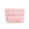 Neceser rosa acolchado de tela de plumón con textura suave tipo puffer para maquillaje - Rosa