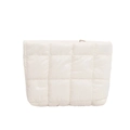 Minimalist white quilted nylon pouch with square stitching and gold zipper detail - Off White