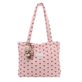 Borsa tote trapuntata rosa con cuori rossi e un ciondolo a gattino leopardato - Rosa Con Ciondolo