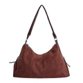 Borsa tote vintage in pelle scamosciata marrone con manici in pelle e dettagli laterali - caffè