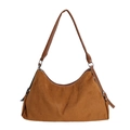 Borsa hobo minimalista in camoscio cammello con cuciture a contrasto e tracolla marrone - Marrone