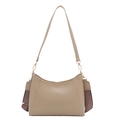 Retro beige lederen draagtas met gouden hardware en een geweven schouderband patroon - Khaki