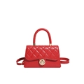 Chic red quilted leather handbag with golden lock and adjustable shoulder strap - Red