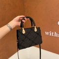 Modische schwarze quadratische Handtasche mit Pailletten-Rautenmuster und Webgriff für Damen - Schwarz
