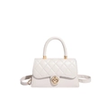 Elegant white quilted crossbody bag with gold twist lock and top handle in PU leather - White