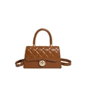 Brown quilted handbag with a gold twist lock and a detachable thin shoulder strap - Brown