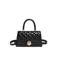 Classic black quilted handbag with golden twist lock and top handle on white background - Black