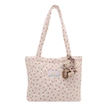 Borsa tote trapuntata bianco avorio con cuori rossi e ciondolo in peluche carino - Bianco e Rosso con Ciondolo