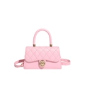 Pink quilted square handbag with gold rotary lock and adjustable crossbody strap - Pink