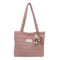 Borsa tote a quadri rossi con trapuntatura a cuore e ciondolo gattino di peluche - Rosso con Pendente