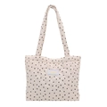 Bolso tote acolchado con estampados de corazones negros y etiqueta azul claro crema - Tipo estándar / Blanco & Negro