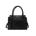 Elegant black snake-pattern tote bag with gold hardware and adjustable strap - Black