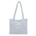 Borsa tote a quadretti bianchi e azzurri con trapuntatura a cuore e manici lunghi - Blu senza Ciondolo