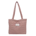 Borsa tote a scacchi rossi e bianchi con trapuntatura a cuore e patch logo - Rosso