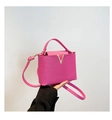 Chic rose pink bucket bag with gold V hardware and detachable crossbody strap - Rose Red