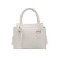 White faux crocodile skin crossbody bag with gold Fashion & Bags lettering detail - White