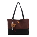 Bolso tipo cubo de moda en contraste de colores marrón y negro con colgante de oso - Con Colgante / Café