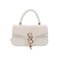 Bolso blanco minimalista con solapa de serpiente y detalle de borla con logotipo S dorado - Blanco