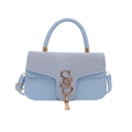 Bolso bandolera azul claro con solapa de textura de serpiente y borla metálica dorada en S - Azul