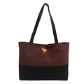 Chic two-tone bucket bag in brown and black faux suede with leather shoulder straps - No Pendant / Coffee