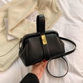 Schwarze Arzt-Tasche aus Leder mit Lychee-Narbe und goldenem Verschluss-Design - Schwarz
