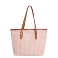 Pink monogram tote bag with brown leather straps and gold stud details for women - Style Two (FD8101MXD) / Pink