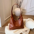 Borsa tote minimalista in pelle marrone da donna con grande capacità e stile vintage chic - Marrone