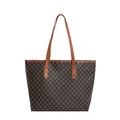 Classic dark brown tote bag with vintage monogram pattern and tan leather handles - Style One (FD8101MXD) / Brown