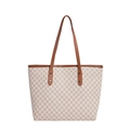 Light brown canvas tote bag featuring classic monogram patterns and leather handles - Style One (FD8101MXD) / Off White