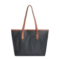 Retro large capacity tote bag with grey M monogram pattern and brown leather straps - Style Two (FD8101MXD) / Black