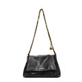 Classic black flap shoulder bag with gold hardware and elegant metal chain strap - Black