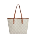Cream monogram tote bag with brown handles and gold hardware details for daily commute - Style Two (FD8101MXD) / Khaki