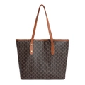 Brown tote bag with repeated M pattern and gold rivet accents for casual commuting - Style Two (FD8101MXD) / Brown