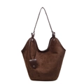Minimalist large brown suede tote bag with leather strap and decorative pendant detail - Coffee