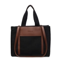Grande borsa tote in tela con finiture in pelle marrone e tracolle per uso quotidiano - Nero