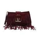 Bolso tipo cubo vintage en ante burdeos con flecos modernos y gran hebilla plateada - Burdeos