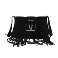 Bolso bandolera retro de ante negro con flecos y hebilla plateada grande de estilo bohemio - Negro