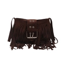 Bolso bandolera boho de ante marrón café con flecos largos y hebilla de metal grande - Marrón