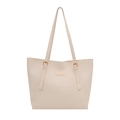 Vintage cream leather tote bag with adjustable shoulder straps and spacious trapezoid design - White