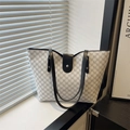 Sac fourre-tout chic avec motif logo M et bordure noire pour le travail quotidien - Blanc