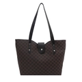 Bruine monogram shopper met zwarte lederen riemen en zilverkleurige klinknagels - Bruin