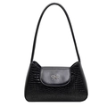 Schwarze Schultertasche mit Krokodilprägung, silberner Schleife und elegantem Riemen - Schwarz