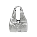 Bolso de mano en cuero PU plateado con lazo grande para un estilo casual moderno - Plateado