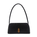 Sac baguette noir rétro avec rabat imprimé léopard et boucle dorée vintage - Noir