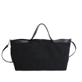 Bolso tote negro de ante con asas de cuero y correa de hombro ajustable negra - Negro