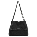 Bolso tote de mezclilla negra con correas de cadena tejida y costuras contrastadas - Negro