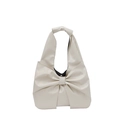 Elegante bolso bandolera blanco crema con un lazo decorativo grande y textura de piel sintética - Blanco