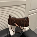 Retro dunkelbraune Wildleder-Achseltasche mit zwei Schnallentaschen für den Alltag - Braun