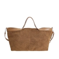 Bolso tote retro de ante marrón oscuro de gran capacidad con correa de hombro ajustable - Caqui